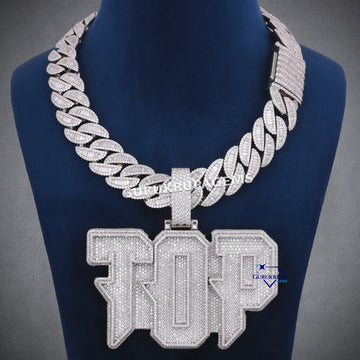 18 Inch 20 MM Cuban Link Round And Baguette Cut Lab Diamond With Custom Chain And Pendant Gurukrupa-Gems
