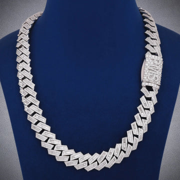 22inch 12MM Iced Out Custom Cross Infinity Link Chain Sterling Silver with VVS Moissanite Diamond Heavy Necklace Gurukrupa-Gems