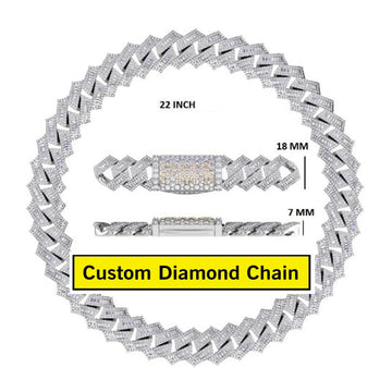 22inch 12MM Iced Out Custom Cross Infinity Link Chain Sterling Silver with VVS Moissanite Diamond Heavy Necklace Gurukrupa-Gems