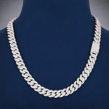 22 Inch 14mm Silver Diamond Cuban Link Chain Necklace with Fully Iced Out Shine for Mens Gurukrupa-Gems