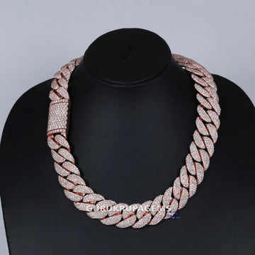 20 inch 20 mm classic studded cuban link 14 kt rose gold diamond chain for men with vvs clarity diamond Gurukrupa-Gems