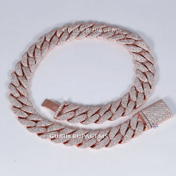 20 inch 20 mm classic studded cuban link 14 kt rose gold diamond chain for men with vvs clarity diamond Gurukrupa-Gems