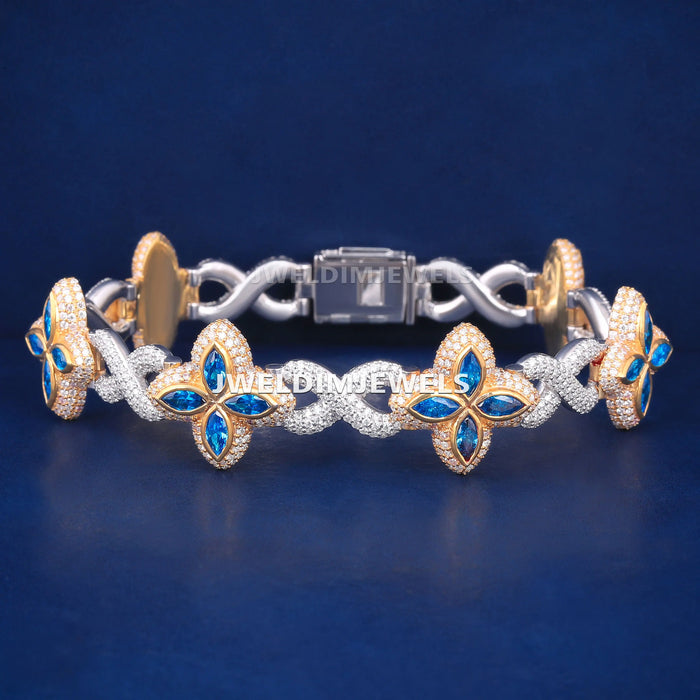 Two-Tone Blue Marquise Clover Bracelet