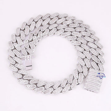 22 Inch 20 mm White Baguette and Round Cut Cuban Chain Gurukrupa-Gems
