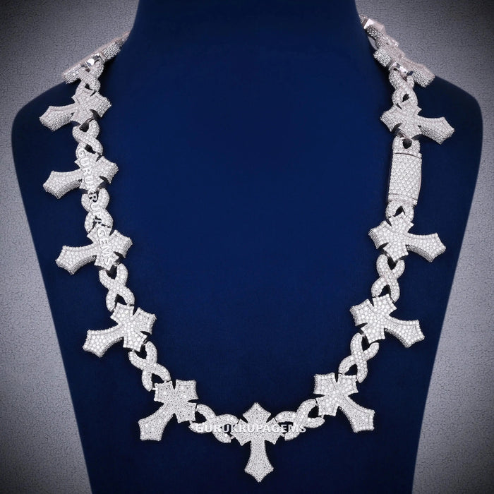 22inch 12MM Iced Out Custom Cross Infinity Link Chain Sterling Silver with VVS Moissanite Diamond Heavy Necklace