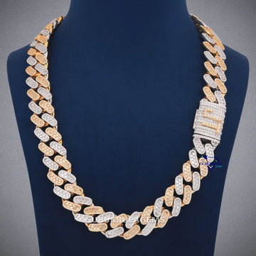 24 Inch 20 MM Two Tone Gold With Small Round And Baguette Cut Diamond Chain Gurukrupa-Gems