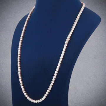 Rose Gold Diamond Tennis Chain 24 Inch 4mm Iced Out Necklace Gurukrupa-Gems