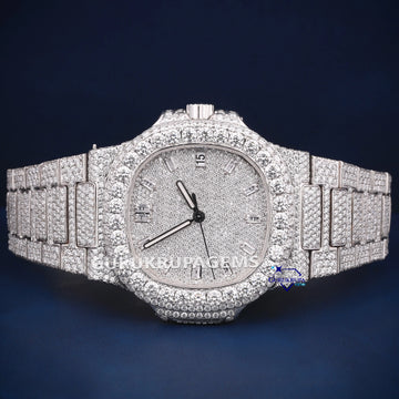 41 mm Fully white iced out custom baguette stick dials watch Gurukrupa-Gems