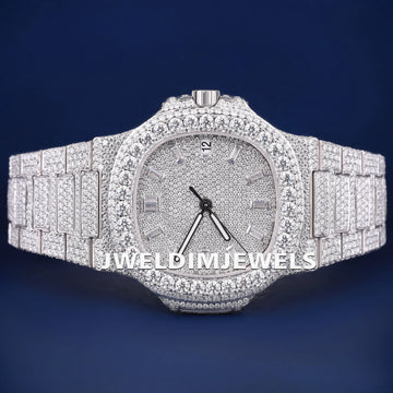 41mm Baguette Diamond Rose Dial Watch Fully Iced Out VVS Moissanite Diamond Watch for Men Gurukrupa-Gems