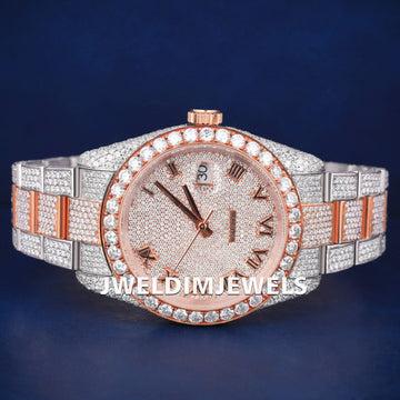 41mm Yellow Roman Dial Day Date Fully Iced Out Presidential Watch in Custom VVS Diamond Watch Richest Rapper Watches with Real Diamonds Gurukrupa-Gems