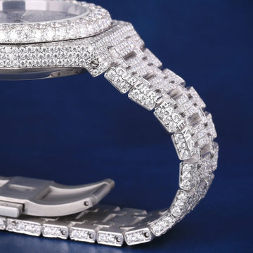 42mm Mens Iced Out Watch Real Diamonds Watch Royal Oak Kinds of Watches in Fully Silver Chronography Watch (Copy) Gurukrupa-Gems
