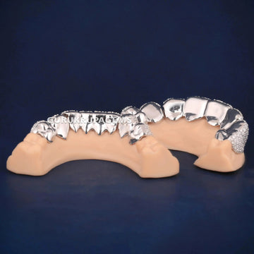 925 Sterling Silver Hip Hop 16 Dental Teeth Diamonds in VVS Clarity Gurukrupa-Gems