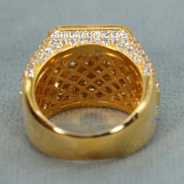 A dazzling mens hip hop diamond ring in 14 kt yellow gold, radiating brilliance with VVS clarity to enhance their style - Gurukrupa-Gems