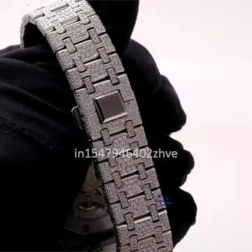 A round dial with arabic numerals fully iced out moissanite diamond watch luxurious looking-Gurukrupa-Gems