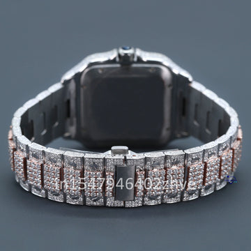 A square dial fully iced out moissanite diamond watch in luxurious white and rose gold colors exuding a lavish appeal-Gurukrupa-Gems