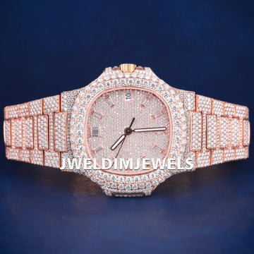 41mm Baguette Diamond Rose Dial Watch Fully Iced Out VVS Moissanite Diamond Watch for Men Jweldim Jewels