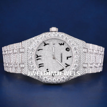 Full White Arabic Dial Diamond Watch Most Expensive Luxury Watches in the World in Iced Out Silver Rapper Watches Jweldim Jewels