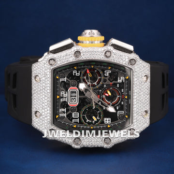 Buy Luxury Mens World Most Expensive Richest Watch with Black Skeleton Dial Fully Iced Out Diamond Bezel Black Rubber Belt New Ice Watches for Mens Womens Jweldim Jewels