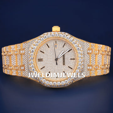 Customized Hip hop Ice Watches VVS Diamond Stainless Steel Fully Yellow 42mm Luxury Rapper Watch Jweldim Jewels
