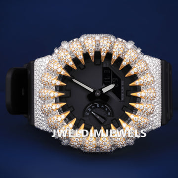 Custom Iced Out Black Analog Digital Spiked Bezel Fully Yellow Diamond Watches Jweldim Jewels