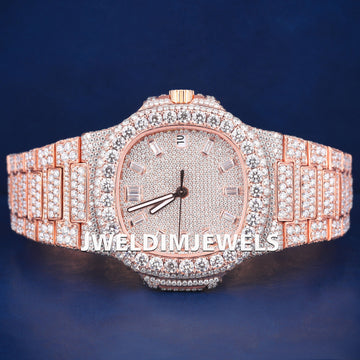 41mm Baguette Diamond Rose Dial Watch for Men Jweldim Jewels