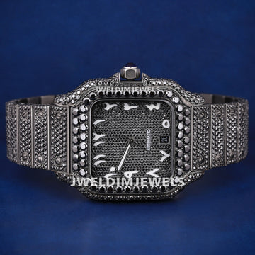 Custom Fully Black Diamond Iced Out Watches with Black Arabic Dial Best Black Luxury Watches for Mens Womens Jweldim Jewels