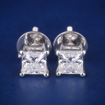 Custom princess cut stud earrings 14 kt whlte gold Jweldim Jewels