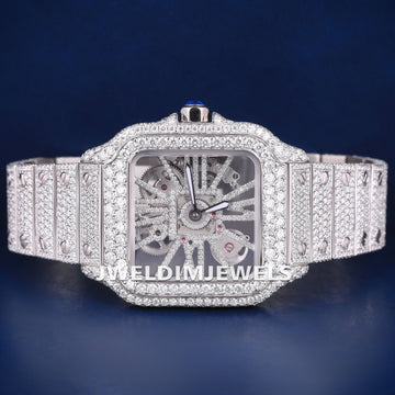 Fully Custom Silver Hip Hop Diamond Watches for Mens Iced Out Skeleton Watch Jweldim Jewels
