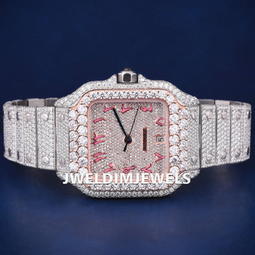 Pink Arabic Dial Two Tone Diamond Watch with Silver & Rose Color Bezel 41mm Unisex Watch Jweldim Jewels
