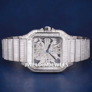 Silver Skeleton Full Iced Out Baguette Diamonds Watches in Moissanite Mens Luxury Watches for Custom Most Expensive Watches Jweldim Jewels