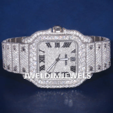 Mens Hip Hop Diamond Watches Roman Dial Fully Iced Out Diamond Silver Custom Watches for Ladies Jweldim Jewels
