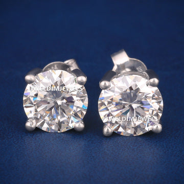 Classic Four Prong Round Cut Diamond Stud Earrings Jweldim Jewels
