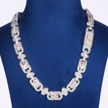 Custom White Gold Finish Iced Out Mariner Link Chain with Rose Gold Accent Design Jweldim Jewels