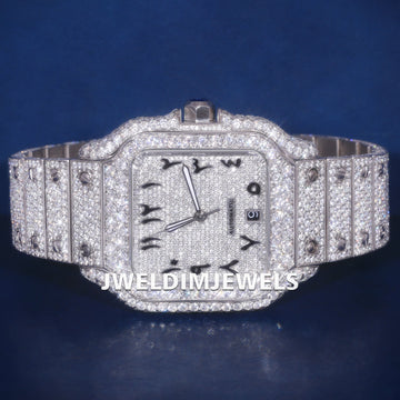 Luxury Classic Arabic Dial Iced Out VVS Bust Down Moissanite Watch with Full Diamond Icy Mens Silver Watches Jweldim Jewels