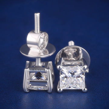 Custom princess cut stud earrings 14 kt whlte gold Jweldim Jewels