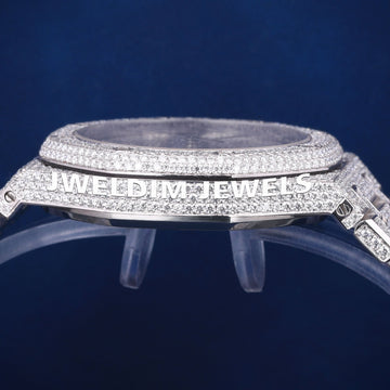 Custom New Royal Oak Luxury Mens Hip Hop Diamond Watches Silver Fully Iced Out Screw Bezel VVS Clarity Mens Diamond Watch Jweldim Jewels