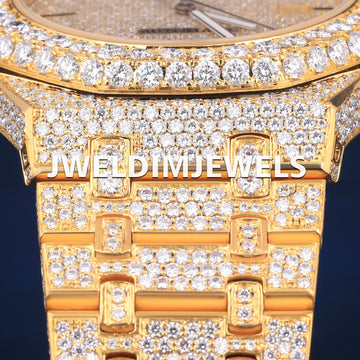 Customized Hip hop Ice Watches VVS Diamond Stainless Steel Fully Yellow 42mm Luxury Rapper Watch Jweldim Jewels