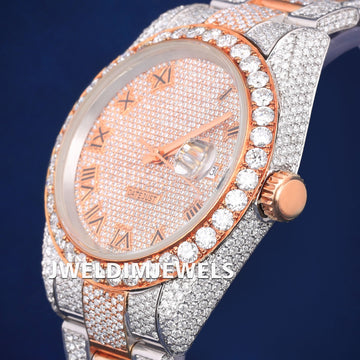 Fully Iced Out Mens Hip Hop Watches Two Tone Silver Rose Roman Numeral Dial Customized Watches Jweldim Jewels