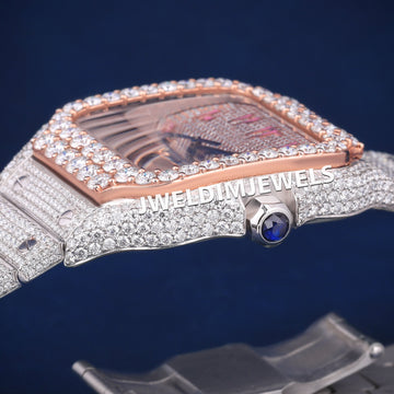 Pink Arabic Dial Two Tone Diamond Watch with Silver & Rose Color Bezel 41mm Unisex Watch Jweldim Jewels