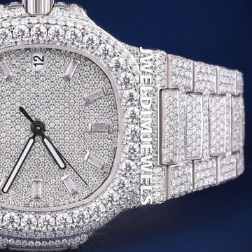 Custom Luxury Mens Watches Fully Iced Out Silver Baguette Dial VVS Clarity Trendy Watches Jweldim Jewels