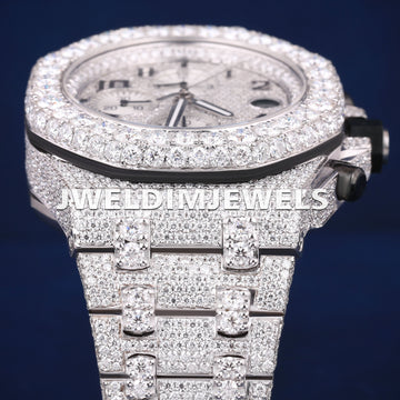 42mm Mens Iced Out Watch Real Diamonds Watch Royal Oak Kinds of Watches in Fully Silver Chronography Watch Jweldim Jewels
