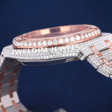 Full Iced Out Customized Two Tone Rose & Silver Diamond Bezel Expensive Luxury Watches for Mens Womens Jweldim Jewels