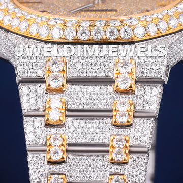 Mens Iced Out Watches Two Tone Silver Yellow Gold Plated Bust Down Moissanite Watch Jweldim Jewels