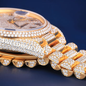 41mm Yellow Roman Dial Day Date Fully Iced Out Presidential Watch in Custom VVS Diamond Watch Richest Rapper Watches with Real Diamonds Jweldim Jewels