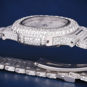 New Custom Watches for Men with Baguette Diamond Numerals Dial Fully Silver Iced Out Watch Jweldim Jewels