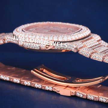 41mm Baguette Diamond Rose Dial Watch Fully Iced Out VVS Moissanite Diamond Watch for Men Jweldim Jewels