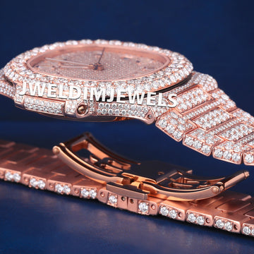 41mm Baguette Diamond Rose Dial Watch for Men Jweldim Jewels