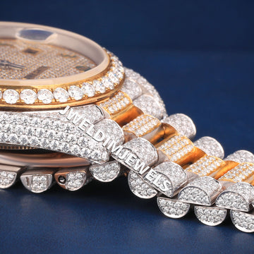 Custom Real Bust Down Watches Two Tone Silver Yellow Diamond Bezel Watch Green Arabic Dial Iced Out Watches with Real Diamonds Jweldim Jewels