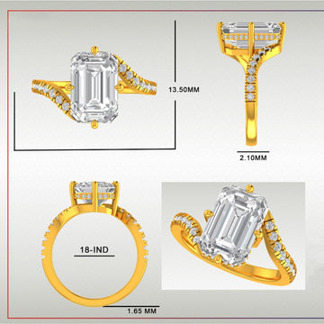 Emerald diamond solitaire  ring yellow gold VVS Diamond Jweldim Jewels
