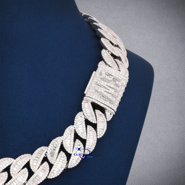 Baguette styled full white 20 inch 20mm diamond cuban chain Gurukrupa-Gems